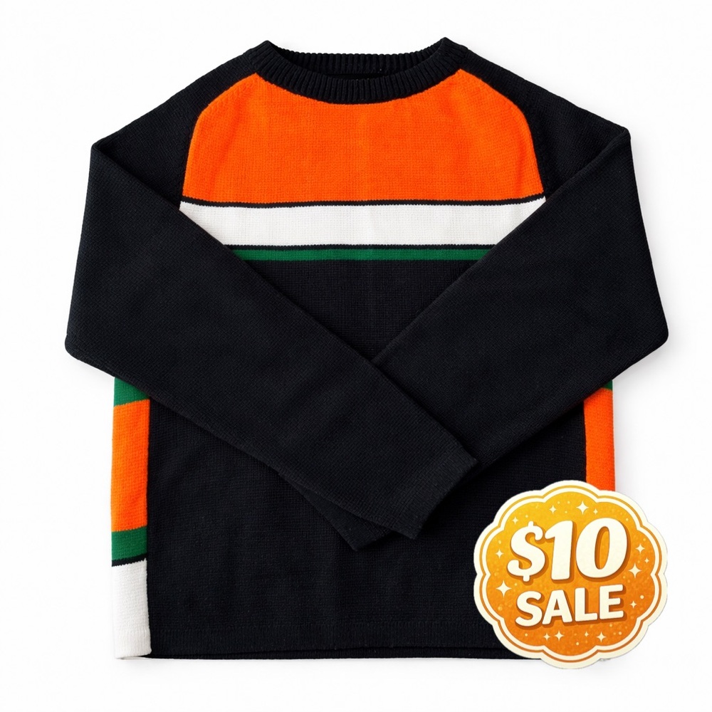 Y2K Colorblock Knit Sweater Black Orange Green Streetwear